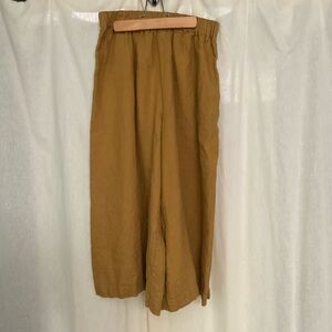 notPERFECTLINEN Linen WELS pants, wide leg midi skirt-pants, amber yellow, S/M